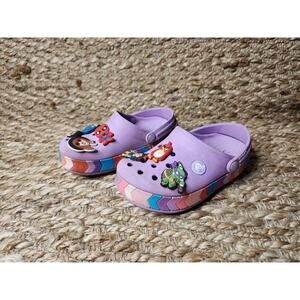 Crocs Shoes Girls Sz. C 10 Crocband Chevron Beaded Clogs Purple Rainbow Jib Bitz